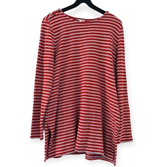 J. Jill Red/Gray Striped Scoop Neck Button Shoulders Tunic Top Size Large - Picture 1 of 6